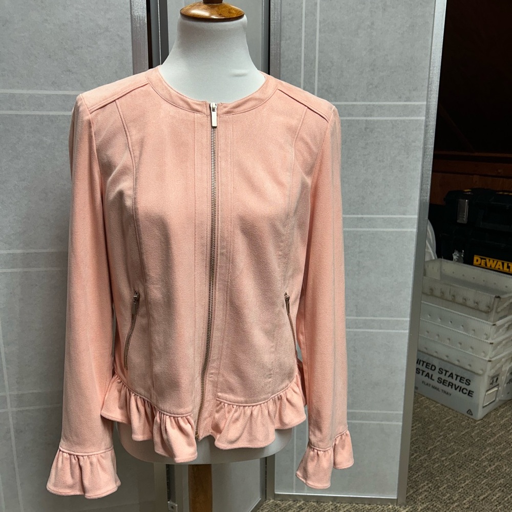 Pink Ruffle Hem Zip-Up Jacket